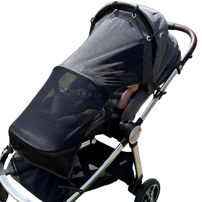 Stroller Sun Shade Extender – Universal Clip-On Baby Stroller Sun Shade Cover, UV Protection, Breathable See-Through Mesh, Adjustable Fit, Large Black