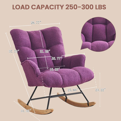 SAETSFEG Rocking Chair Nursery Teddy Upholstered Glider Rocker Rocking Accent Chair Padded Seat with High Backrest Armchair Comfy Side Chair for Living Room Bedroom Offices (Grey Teddy)