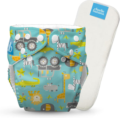 Charlie Banana Cloth Diapers, Reusable, Washable, Adjustable One Size Diaper, for Babies and Toddlers, with Absorbent Insert - Sweet Dreams on Grey, 1 Pack
