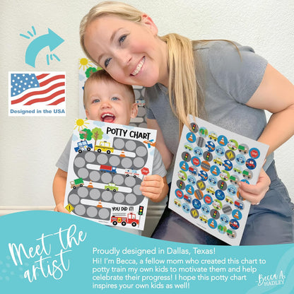 Hadley Designs Potty Training Chart for Toddlers Boys -10 Sticker Potty Chart for Toddlers Boys, 8.5x11" Potty Training Sticker Charts for Toilet Success, Monster Truck Toddler Reward Chart for Kids
