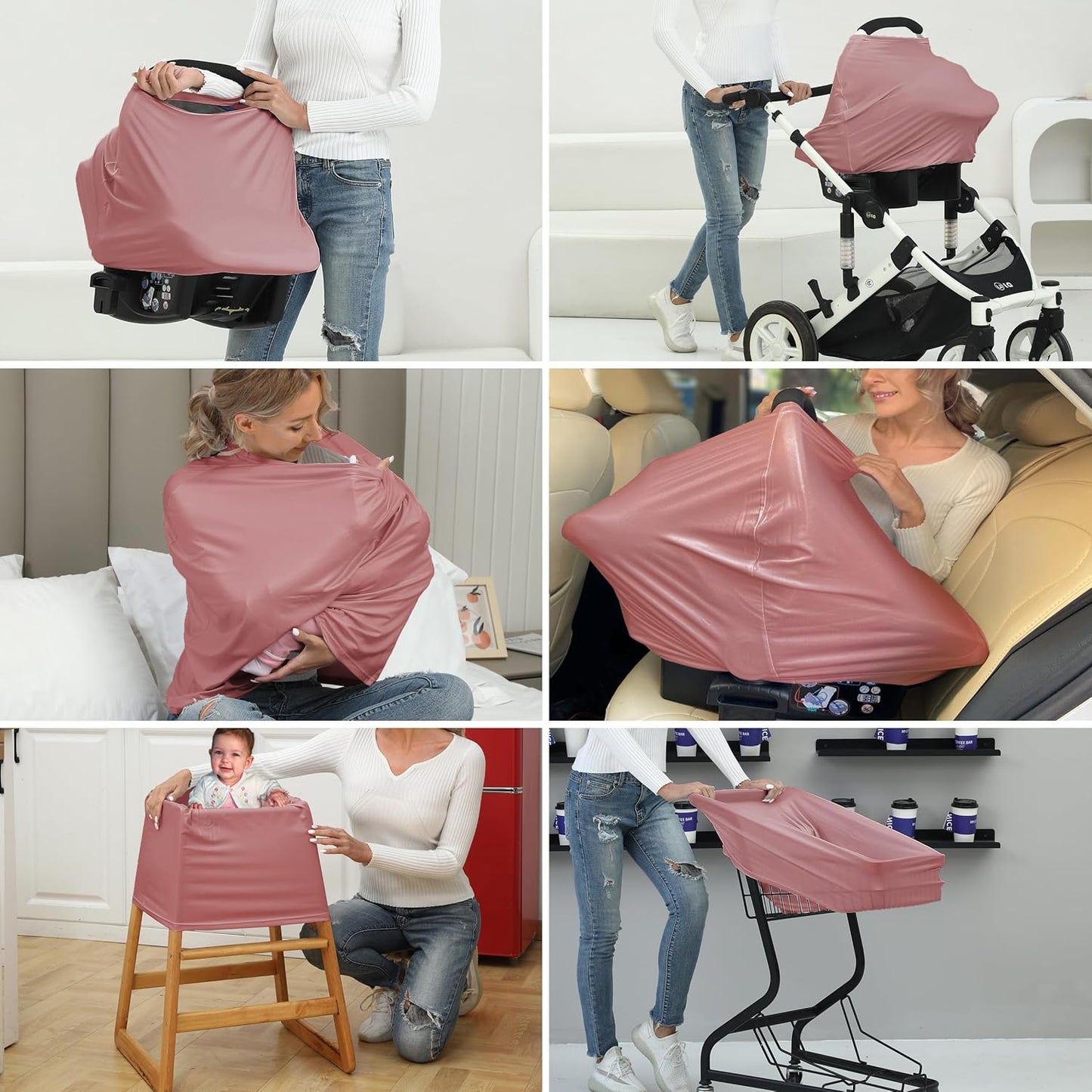 Breathable Car Seat Cover for Babies – Multi-Purpose Soft Rayon Nursing Cover for Breastfeeding, High Stretchy Infant Carseat Canopy, Stroller Cover (Smooth Rayon, Warm Natural)
