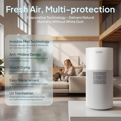 Livatro Stainless Steel Humidifier, 3L Warm Mist Humidifier, Easy Clean with Warm Steam Humidifier, Healthy Air Mist Humidifiers for Bedroom Living Room, with Sleep Mode and Auto-off Setting
