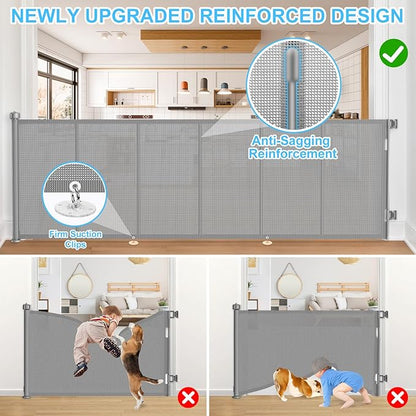 120 Inch Retractable Baby Gates Extra Wide, 41 Inch Reinforced Extra Tall Gate for Large Openings, Mesh Safety Gate for Kids Pets, Retractable Dog Gate for Stair Hallways Doorway Indoor Outdoor, Gray