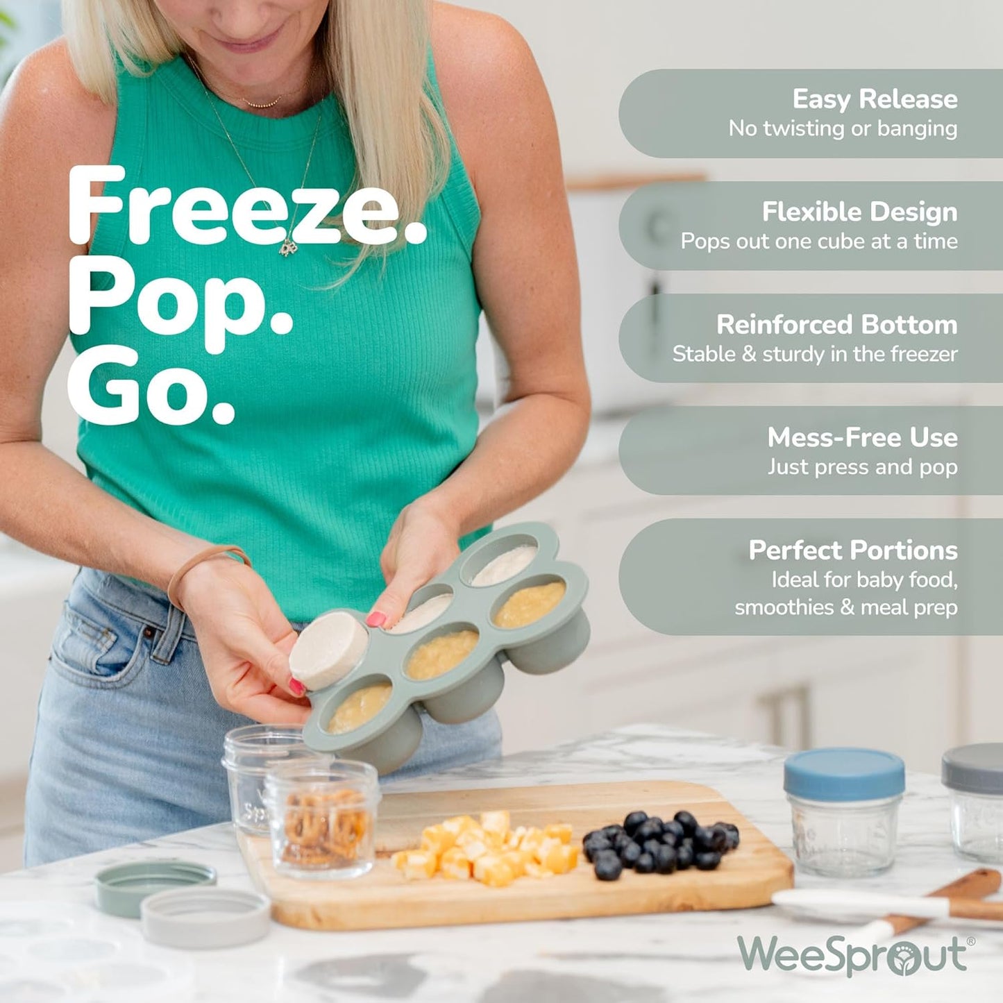 WeeSprout Silicone Freezer Tray with Clip on Lid Perfect Food Storage Container for Homemade Baby Food, Vegetable, Fruit Purees, and Breast Milk (Bright Orange, Ten 1.5 Ounce Sections)