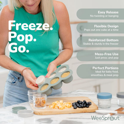 WeeSprout Silicone Freezer Tray with Clip on Lid Perfect Food Storage Container for Homemade Baby Food, Vegetable, Fruit Purees, and Breast Milk (Bright Orange, Ten 1.5 Ounce Sections)