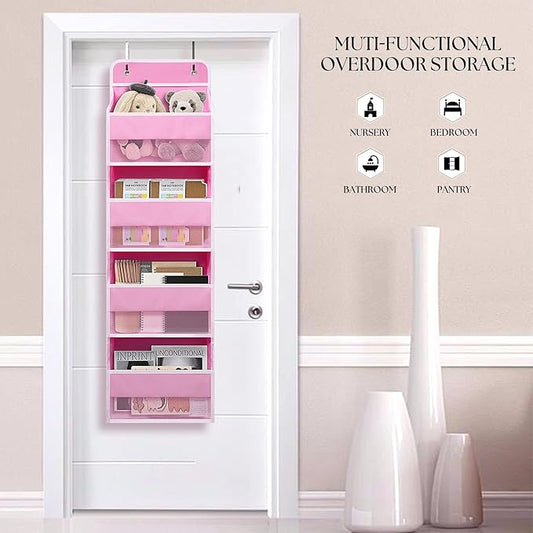 Giraffe Creation Over Door Organizer with 4 Large Capacity Pockets, Heavy Duty Hanging Organizer Storage for Closet Bathroom Nursery Bedroom Dorm, Toys Cosmetics Sundries and Baby Essentials, Pink