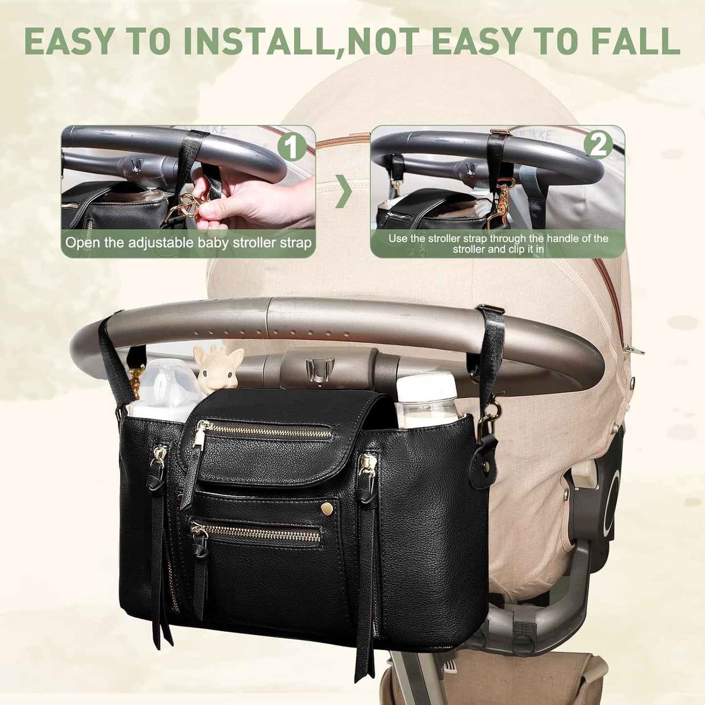 miss fong Universal Stroller Organizer with Insulated Cup Holder Stroller Caddy Baby Storage Bag with Adjustable Strap, Fits for like Uppababy, Baby Jogger, Britax, Umbrella