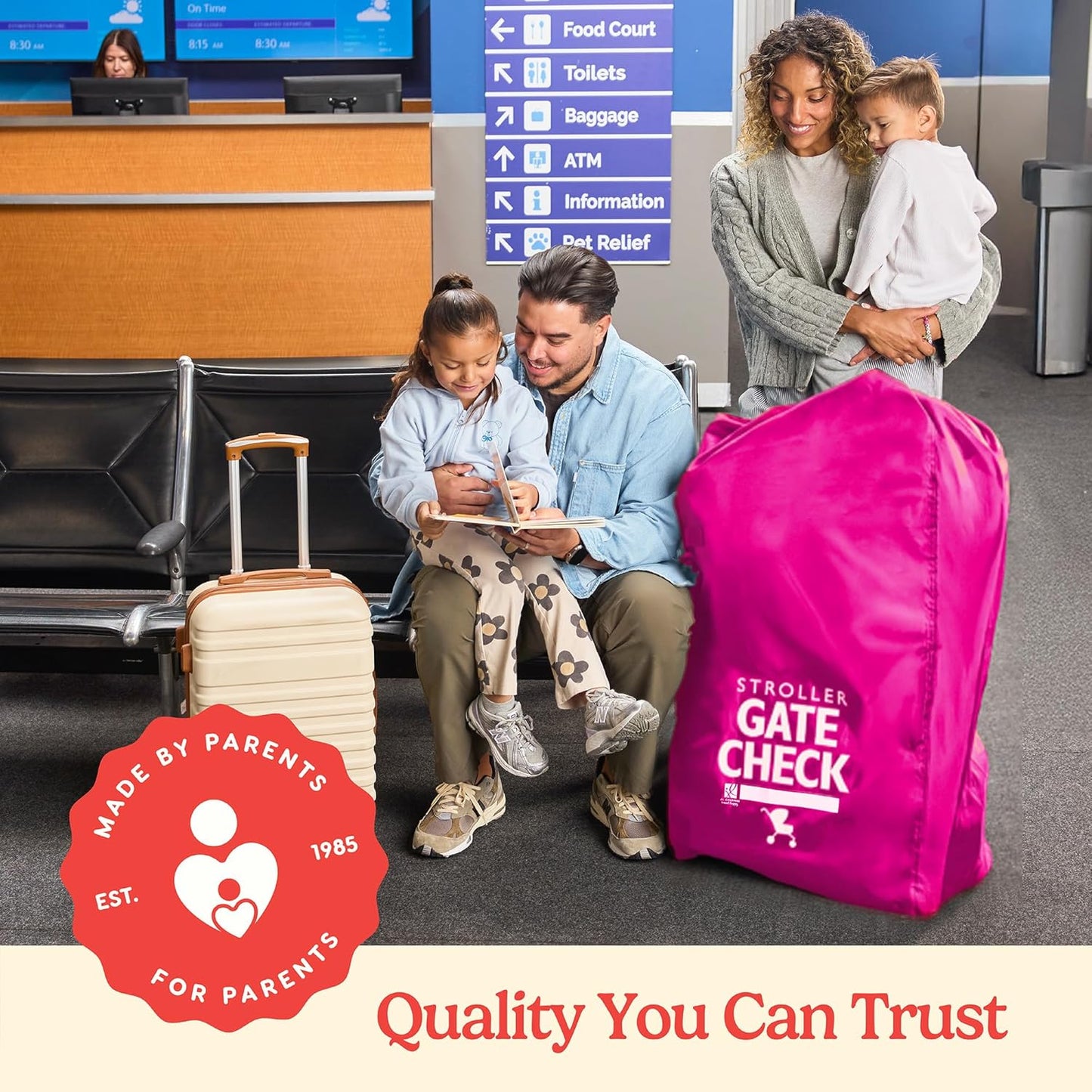 J.L. Childress Gate Check Bag for Single & Some Double Strollers - Travel Bag for Airplane, Fits Most Standard Baby Strollers, Airport Accessories for Gate Check, Flying Essentials - Red