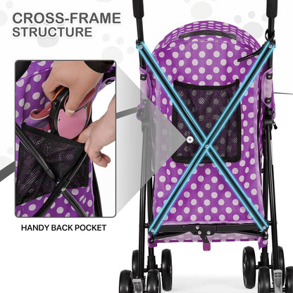 MoNiBloom 4 Wheels Pet Stroller, Easy-Fold Puppy Cage Jogger Stroller with Sun Cover, Pad and Rear Storage Bag, Breathable and Visible Mesh for Small/Medium Pets up to 22 lbs, Black