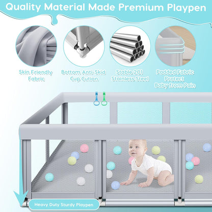 Fshibila 74" ×50" Large Baby Playpen, Baby Playard for Babies and Toddlers, Baby Fence Play Pens for Indoor & Outdoor, Sturdy Safety Play Yard with Soft Breathable Mesh, Anti-Fall, Grey