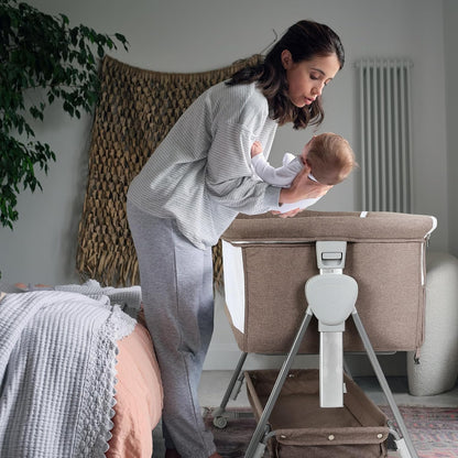 Cowiewie Bassinet Bedside Sleeper, Baby Bassinet with 7 Adjustable Height, Bedside Bassinet for Baby with Storage, Breathable Mesh & Mattress, Portable Bassinet Easy Folding (Pyramid Light Gray)