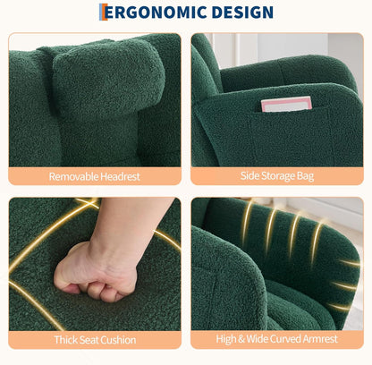 300lb Capacity Nursery Glider Rocker,Teddy Upholstered with Wood Legs for Living Room,Bedroom Nursery Includes Side Pockets