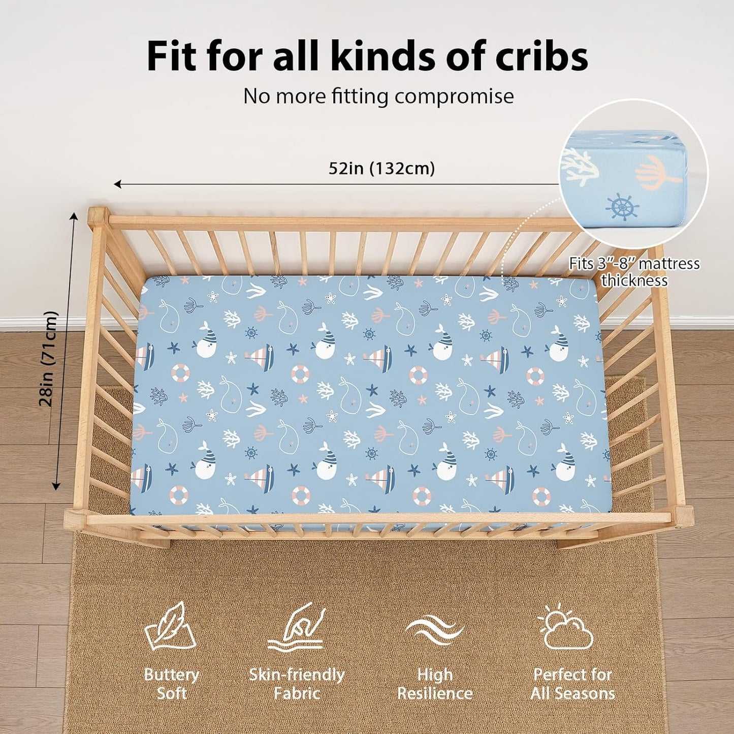 Baby Mini Crib Sheets Girl, Portable 38”x26” Pack and Play Sheets Fitted for Playard and Pack N Play Mattress, 3-Pack Soft Microfiber Pink Rainbow