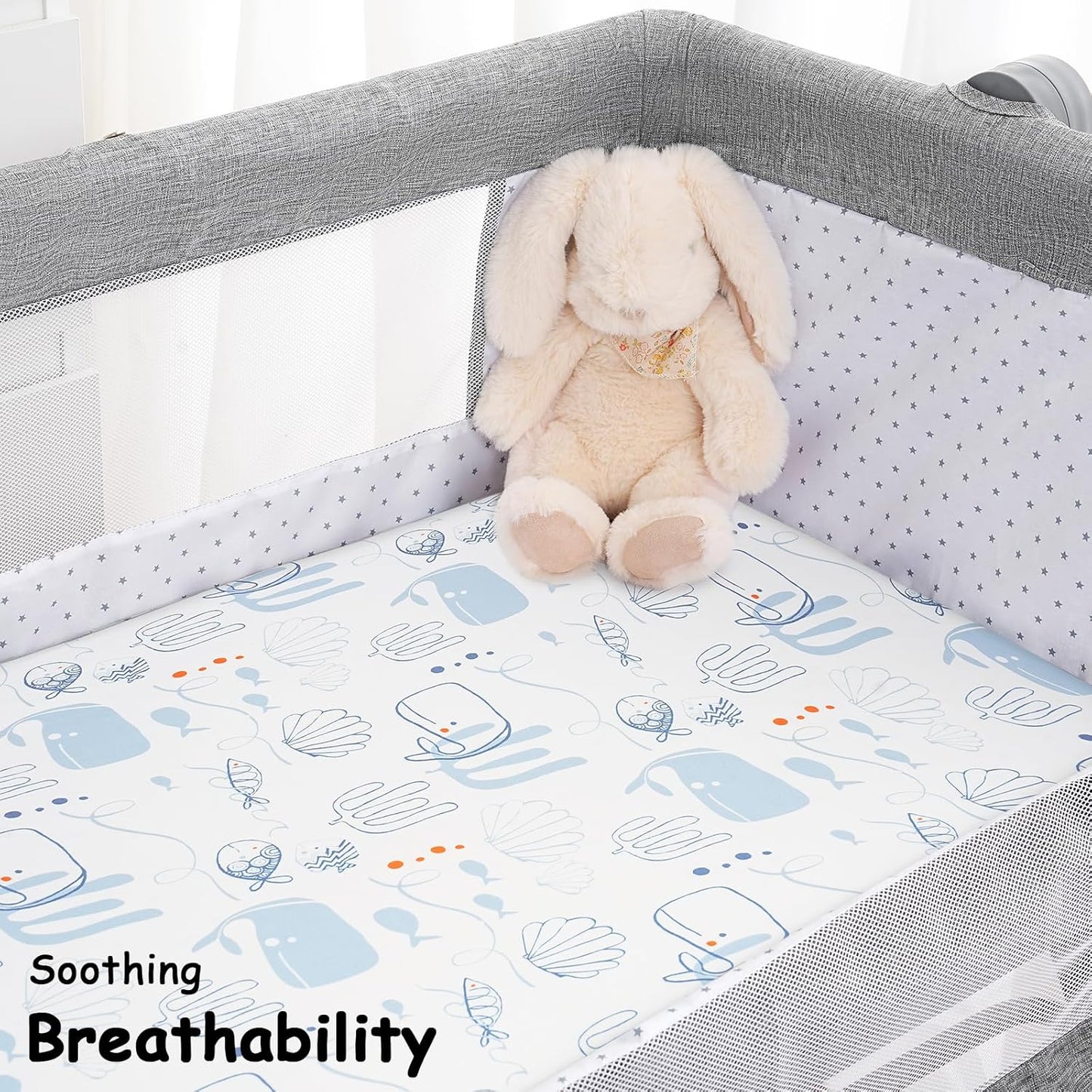 Yoofoss Pack and Play Sheets Fitted, Mini Crib Sheets 2-Pack for Pack N Play Mattress, Stretchy Playard Sheet, Soft and Breathable Green+Giraff