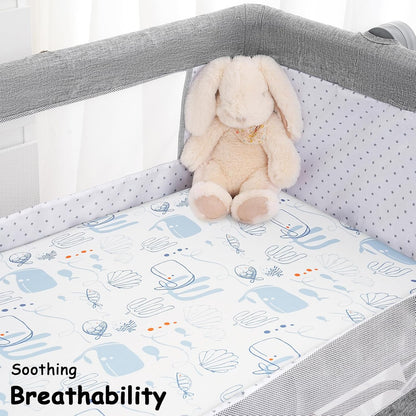 Yoofoss Pack and Play Sheets Fitted, Mini Crib Sheets 2-Pack for Pack N Play Mattress, Stretchy Playard Sheet, Soft and Breathable Green+Giraff