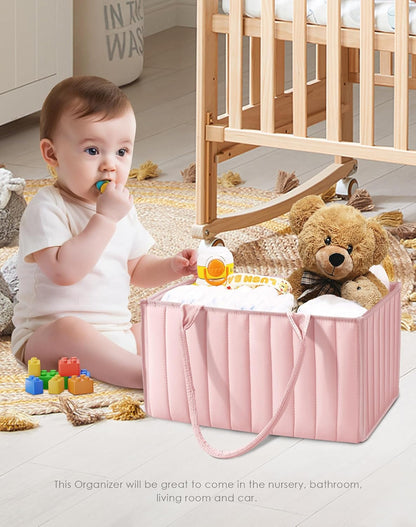 SWEET DOLPHIN 2-Pack Quilted Diaper Caddy Organizer – Premium Puffer Style Nursery Storage Bins – Water-Resistant & Wipeable Changing Table Organizer – Trendy Tote for Home & Car Travel - Mocha Brown