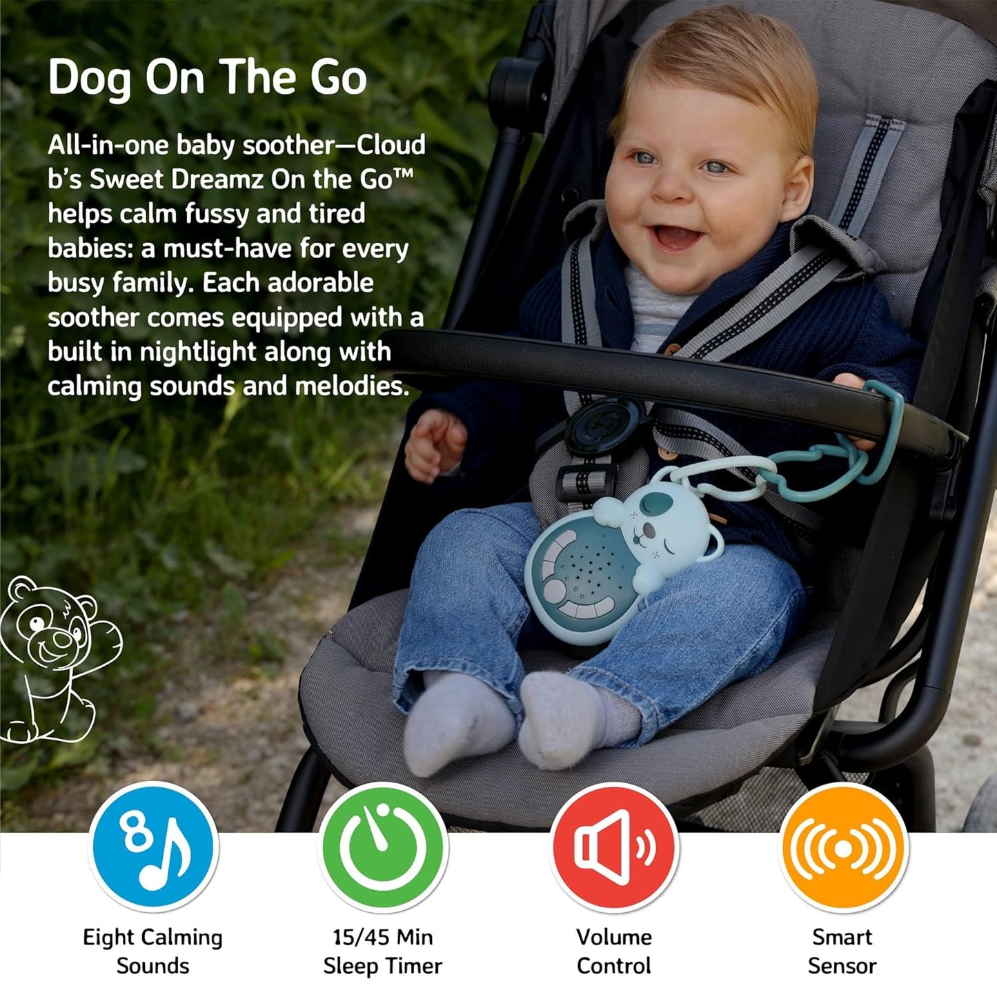 Cloud b Travel Comforting Sound Machine w/Calming Light | 4 White Noise and 4 Lullabies | Re-Activating Smart Sensor | Sweet Dreamz On the Go™ - Fox