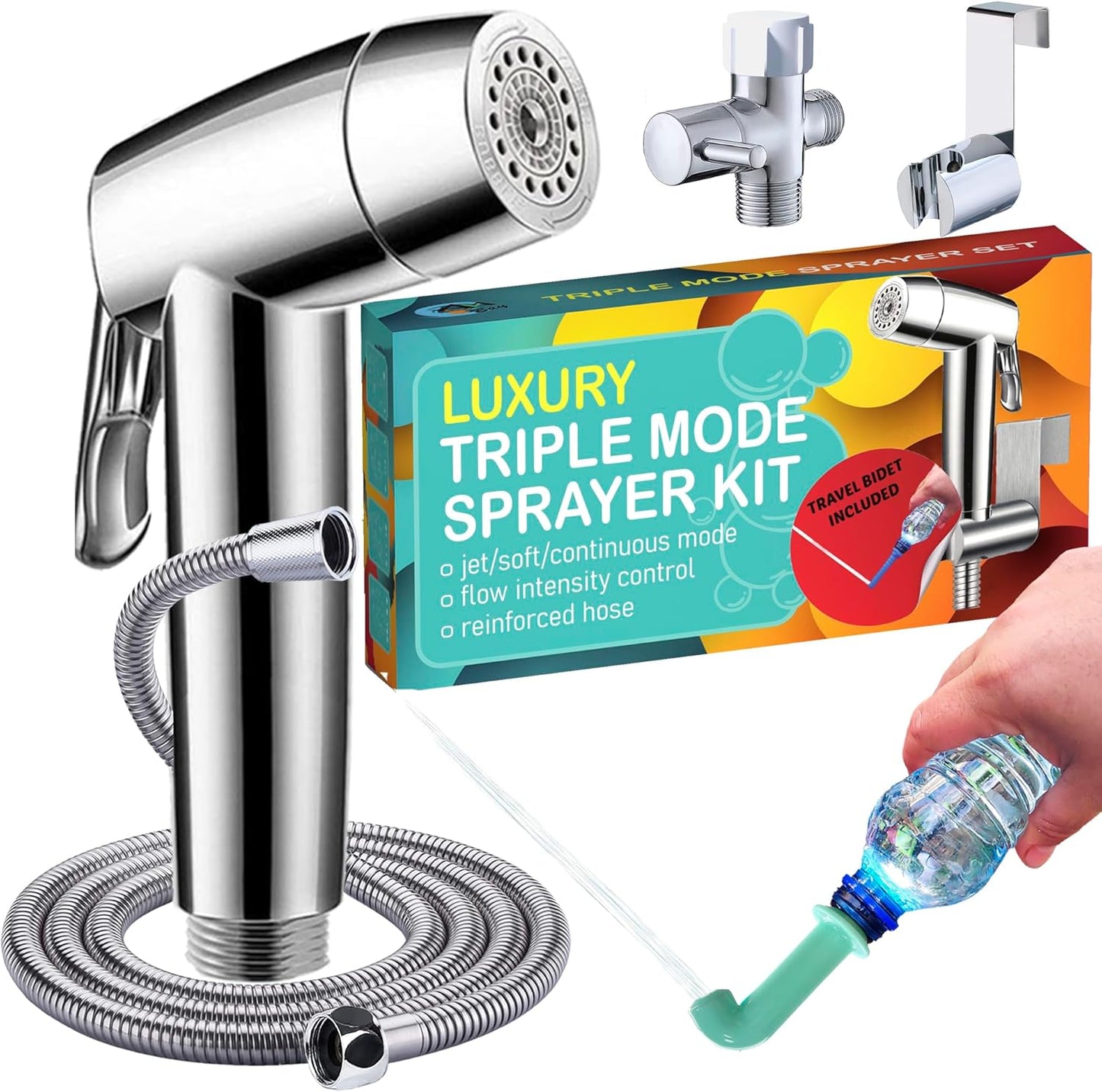 Premium Bidet Sprayer - Handheld Bide Jet Spray for Toilet | Adjustable Water Pressure | Leak-Proof Stainless Steel Toilet Bedit Sprayer | Muslim Shower | Cloth Diaper Washer | Bathroom Bidet