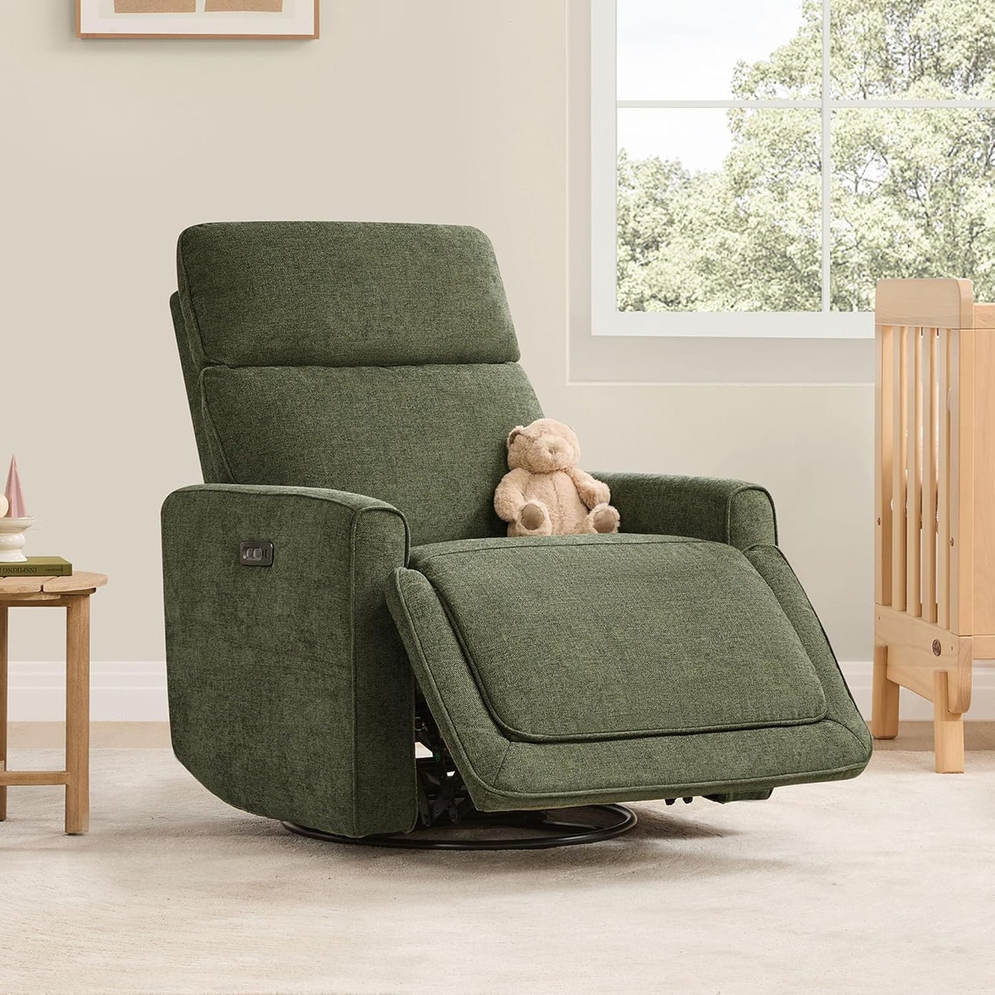 CHITA Power Recliner Chair Swivel Glider with Adjustable Power Headrest, FSC Certified Electronic Modern Nursery Rocking Chair with USB and Type-C Ports, Boucle White