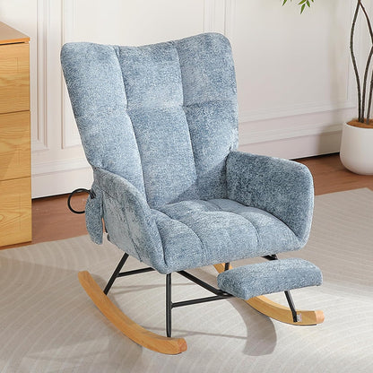 Rocking Chair Nursery with Airbag, Comfy Modern Nursery Rocking Reading Chair indoor with Footrest, Cozy Upholstered Glider Rocker Chairs for Living Room Bedroom Offices(Chenille, Dark Grey)