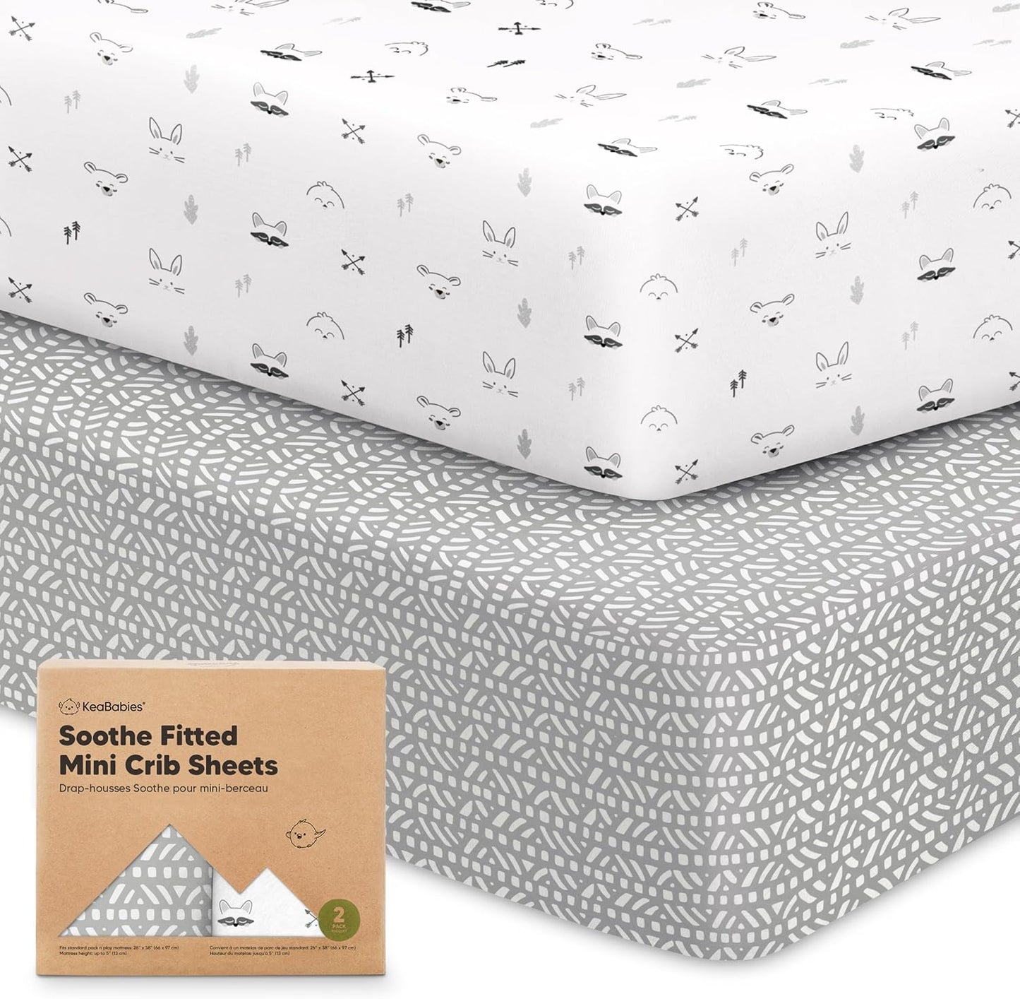2-Pack Mini Crib Sheets Fitted - 38x26 Pack N Play Sheets for Pack and Play Mattress, Organic Cotton, Soft & Breathable Playard Bedding, Neutral Mini Toddler Bed Cover for Boys, Girls (Dragon Tale)