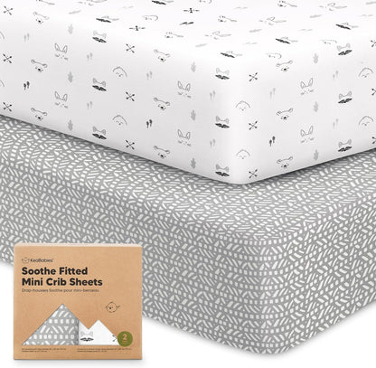 2-Pack Mini Crib Sheets Fitted - 38x26 Pack N Play Sheets for Pack and Play Mattress, Organic Cotton, Soft & Breathable Playard Bedding, Neutral Mini Toddler Bed Cover for Boys, Girls (Dragon Tale)