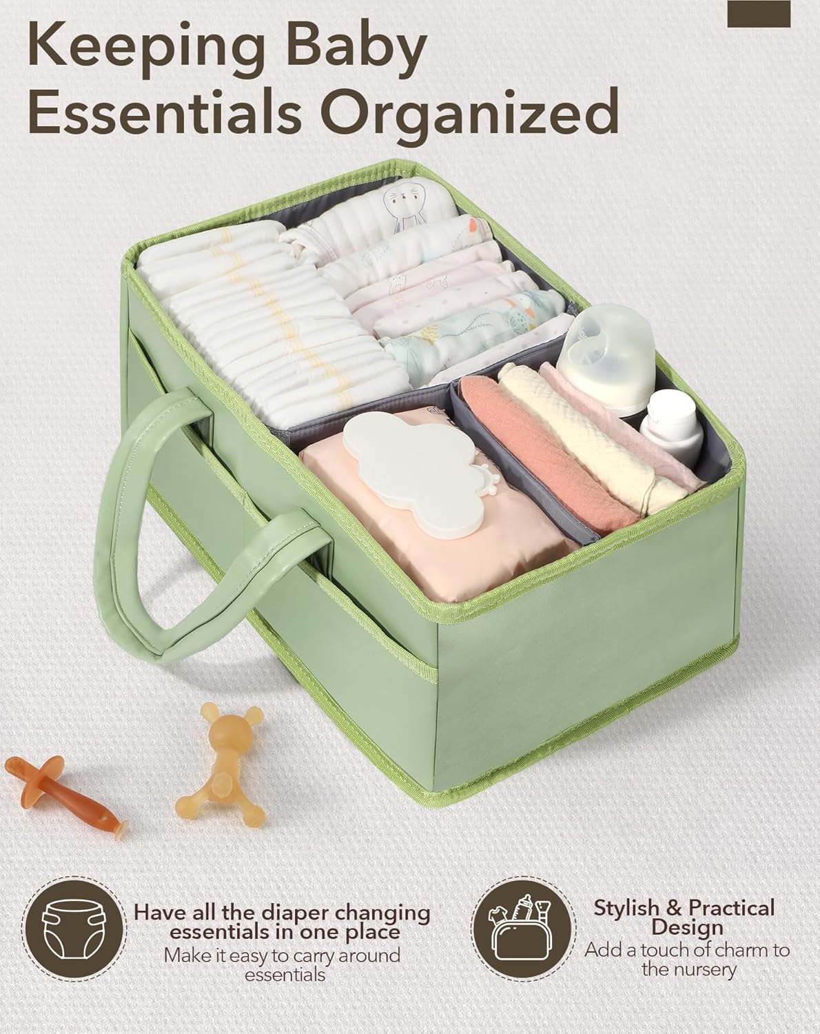 URMYWO Diaper Caddy Organizer - Portable Baby Diaper Caddy with Handle, Large Nursery Organizer Storage Basket for Newborn Essentials, Baby Registry Must Have Shower Gift for Home and Car Travel