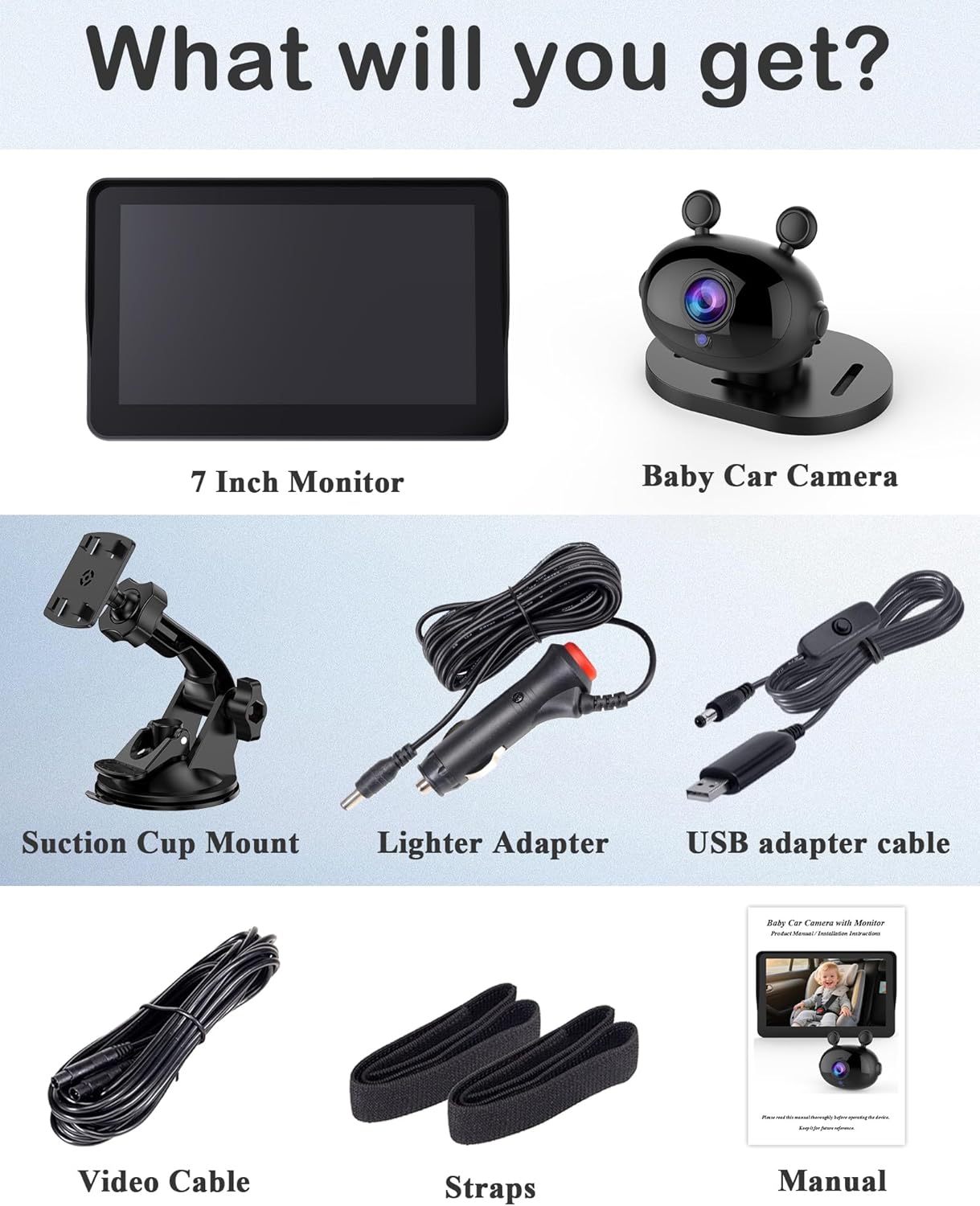 Wkzay Baby Car Camera 2-Pack – HD 1080P, 150° Wide Angle, Night Vision, Adjustable LED Light, Easy Installation, Infant Safety, Rear Seat Monitoring for Car Travel