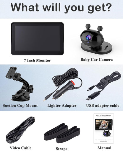 Wkzay Baby Car Camera 2-Pack – HD 1080P, 150° Wide Angle, Night Vision, Adjustable LED Light, Easy Installation, Infant Safety, Rear Seat Monitoring for Car Travel
