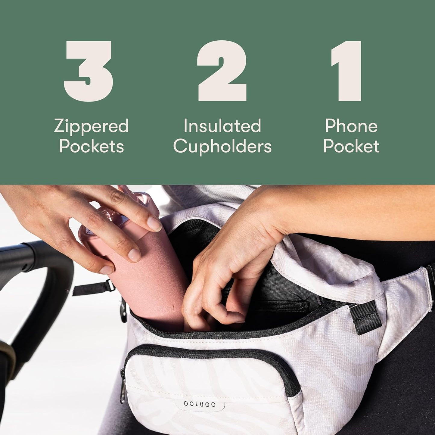 Colugo On-The-Go Stroller Organizer Insert with Zipper, Caddy with Cup Holder, Stroller Accessories for Parents specially designed to fit to your stroller with Non Slip Straps (Dune Zebra)
