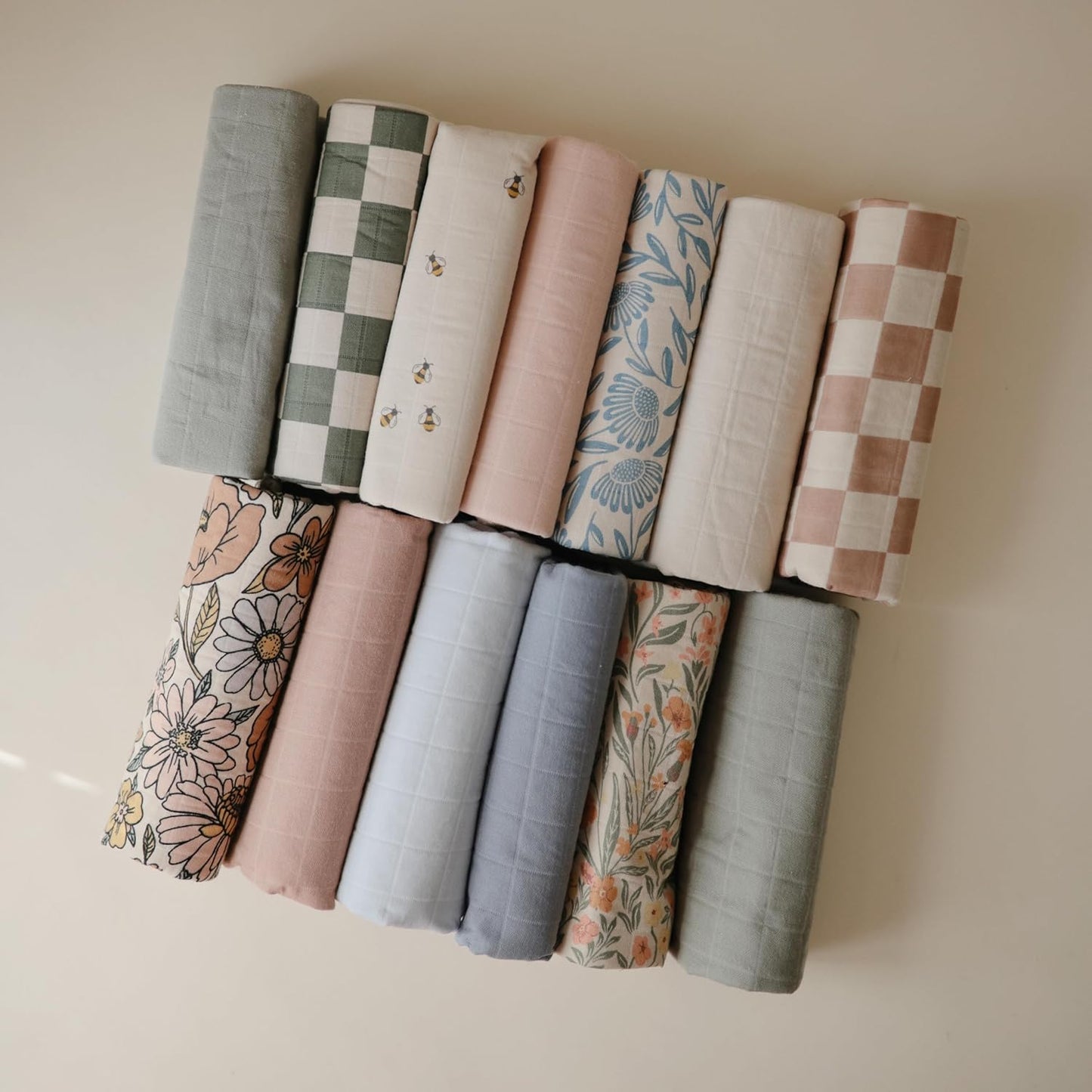 mushie Water Repellent Changing Pad Liners | Made with Organic Cotton | Set of 3 (Pastel Blooms Combo)