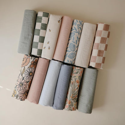 mushie Water Repellent Changing Pad Liners | Made with Organic Cotton | Set of 3 (Pastel Blooms Combo)
