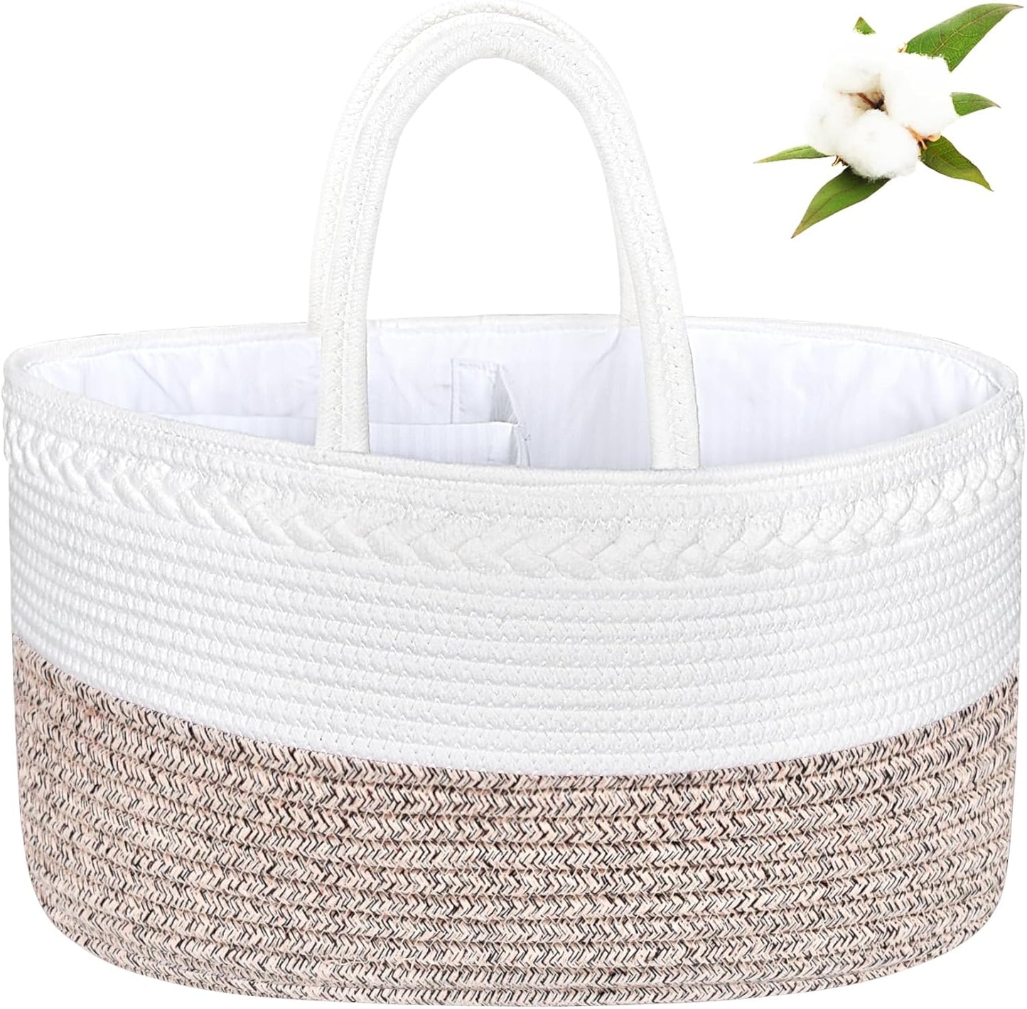 ABenkle Baby Diaper Caddy, Nursery Storage Bin and Car Organizer for Diapers and Baby Wipes, Cotton Rope Diaper Basket Caddy, Changing Table Diaper Storage Caddy