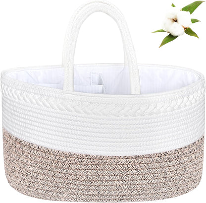ABenkle Baby Diaper Caddy, Nursery Storage Bin and Car Organizer for Diapers and Baby Wipes, Cotton Rope Diaper Basket Caddy, Changing Table Diaper Storage Caddy
