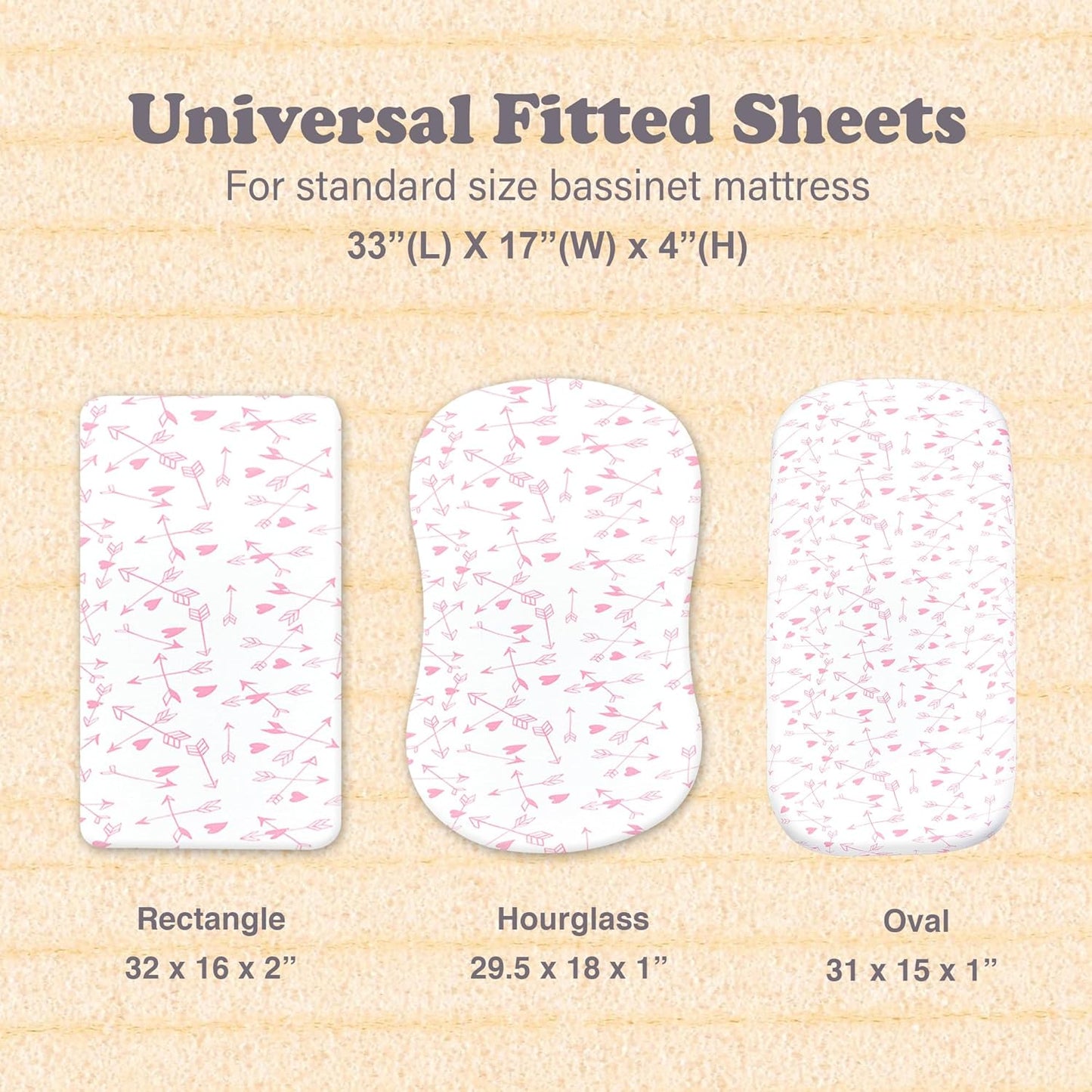 3-Pack Bedside Sleeper Bassinet Sheets | GOTS Certified Organic 100% Muslin Cotton | Ultra Soft & Breathable | 33×20×4” Fitted Sheets | Universal Fit 29–33” x 17–21” Pads