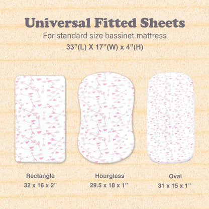 3-Pack Bedside Sleeper Bassinet Sheets | GOTS Certified Organic 100% Muslin Cotton | Ultra Soft & Breathable | 33×20×4” Fitted Sheets | Universal Fit 29–33” x 17–21” Pads