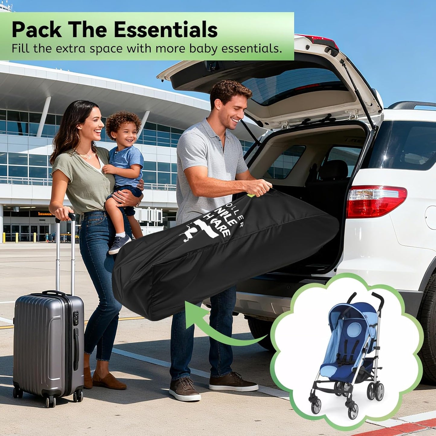 Stroller Bag for Airplane: Airplane Travel Essentials, 46" H x 21" W x 13" D Stroller Cover for Air Travel, Fit Single/Double/Jogging/Baby Stroller Travel System, First Mothers Day Gifts for New Mom