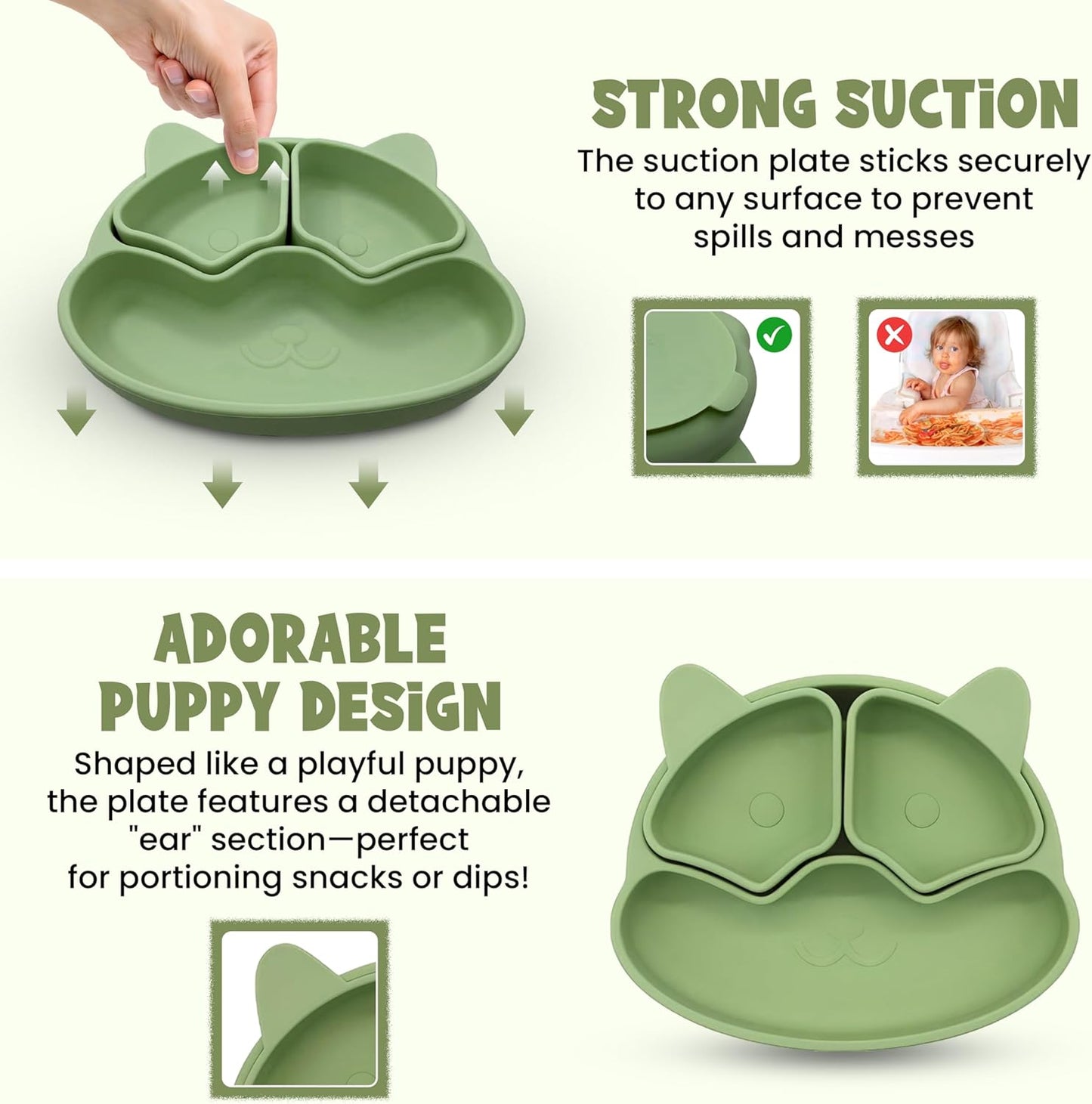 Baby Feeding Essentials, Baby Led Weaning Supplies, Silicone Baby Feeding Set, with Baby Spoon, Fork, Baby Bib, Sippy Cup, Suction Plate, Suction Bowl, Baby Eating Essentials, 6+ Months (Beige)