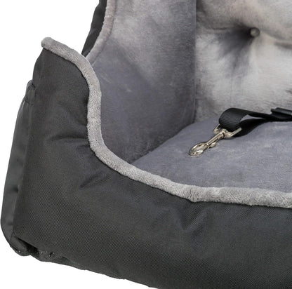 Trixie Convertible Lite Dog Car Seat 19.7 x 14.6 x 15.7 in – Cozy Booster with Safety Tether, Seat-Belt Straps & Side Pockets – Raised Travel Bed with Washable Cushion