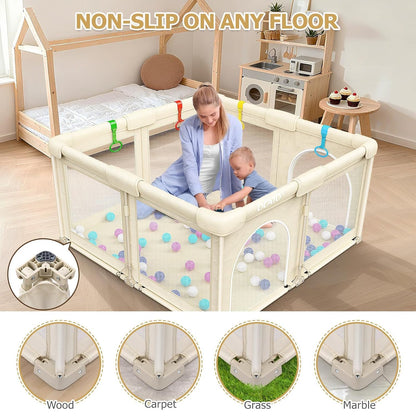 OCATO Baby Playpen Play Pen: Foldable Playpen for Babies and Toddlers Playard for Indoor Outdoor Activity Center Game Fence Safety Area Toddler Play Pen for Babies 6-12 Months Baby Gifts (50" × 50")