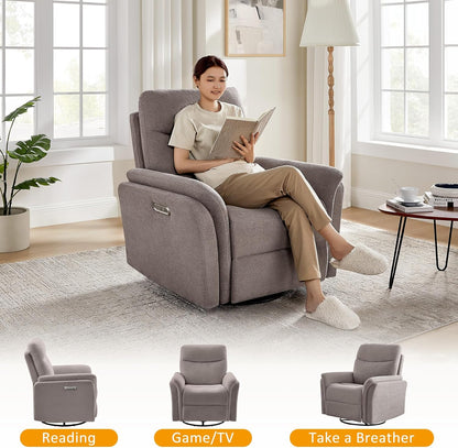 VANOMi Power Recliner Chair Swivel Glider, Electric Rocking Recliner Chairs with USB and Type-C Ports, Nursery Chair Recliner for Living Room, Bedroom, Apartment（Camel）