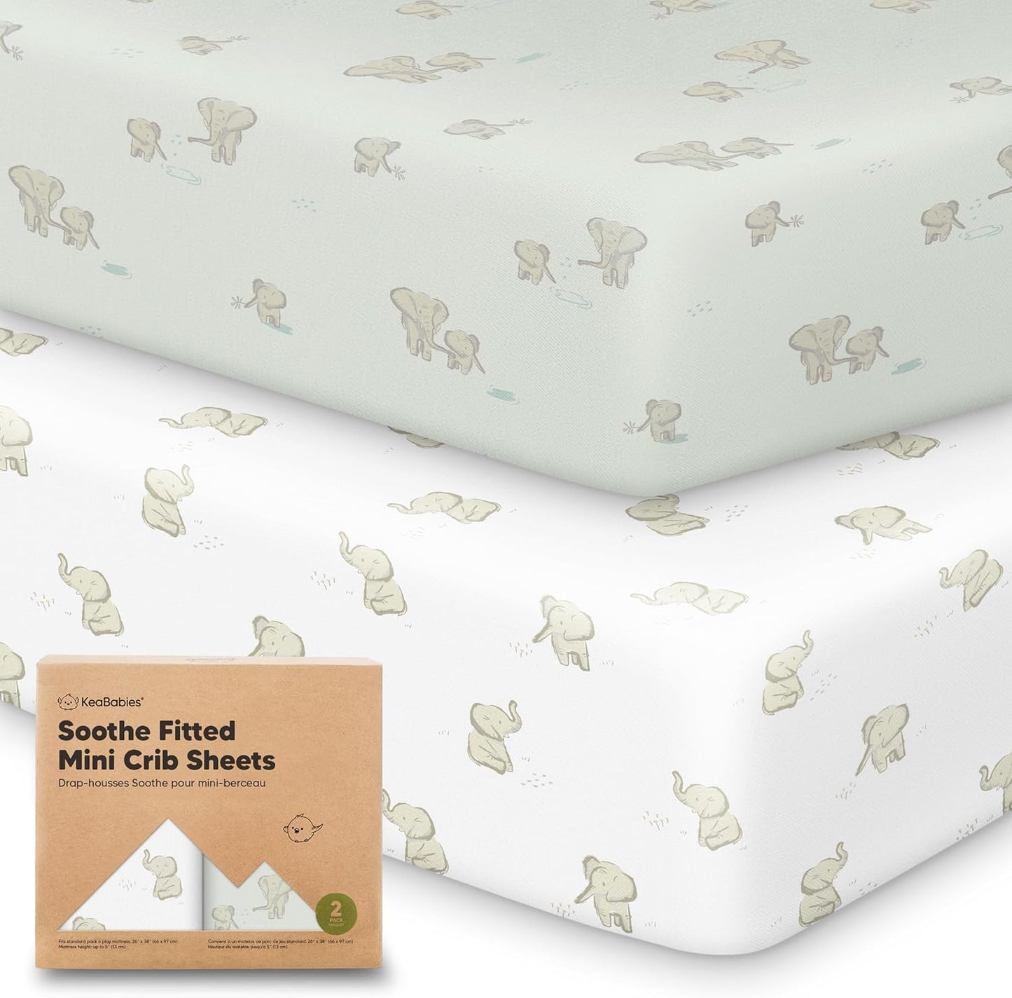2-Pack Mini Crib Sheets Fitted - 38x26 Pack N Play Sheets for Pack and Play Mattress, Organic Cotton, Soft & Breathable Playard Bedding, Neutral Mini Toddler Bed Cover for Boys, Girls (Dragon Tale)