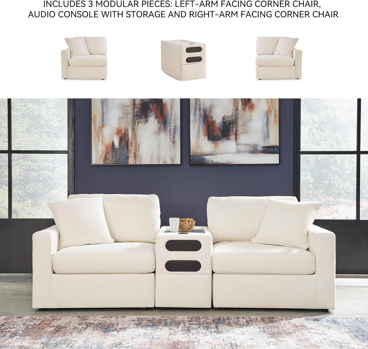 Signature Design by Ashley Modmax Coastal Press-Back Swivel Glider Rocker Recliner with Machine Washable Cover, Hidden Storage Compartments and 2 Bolster Pillows, Beige - Colors B
