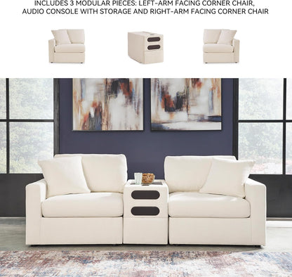 Signature Design by Ashley Modmax Coastal Press-Back Swivel Glider Rocker Recliner with Machine Washable Cover, Hidden Storage Compartments and 2 Bolster Pillows, Beige - Colors B