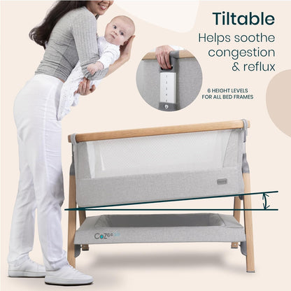 Tutti Bambini CoZee® 2-in-1 Baby Bassinet & Bedside Sleeper - Fast-Folding Bedside Bassinet, Baby Crib with 6 Mattress Heights & Breathable Mesh Window, Mattress Included, 0-6 Months (Oak & Charcoal)