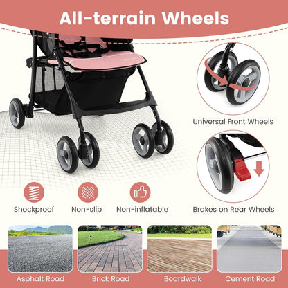 Baby Joy Lightweight Stroller, Compact Toddler Travel Stroller for Airplane, Infant Stroller w/Adjustable Backrest/Footrest/Canopy, 5-Point Harness, Storage Basket, Easy One-Hand Fold (Gray)