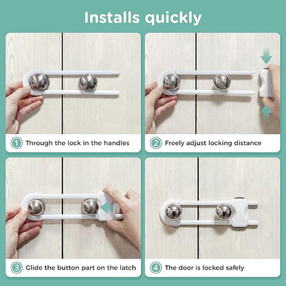 Baby Proofing Cabinets, SKYLA HOMES Sliding Cabinet Locks for kids, Adjustable U-Shaped Child Safety Cabinet Lock for Handles & Knobs, Tool-free Child Proof Latches Lock for Kitchen Bathroom (4 Pack)