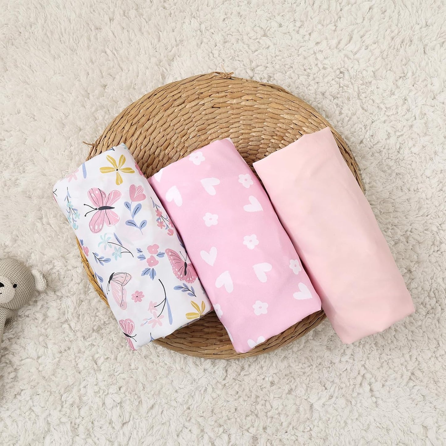 PHF 3 Pack Soft Mini Crib Sheets, Floral & Animal Pack N Play Sheets for Baby Boys Girls, No Slip Universal Fit for Pack N Play, Playard, Portable and Mini Crib Mattresses,Floral & Animal