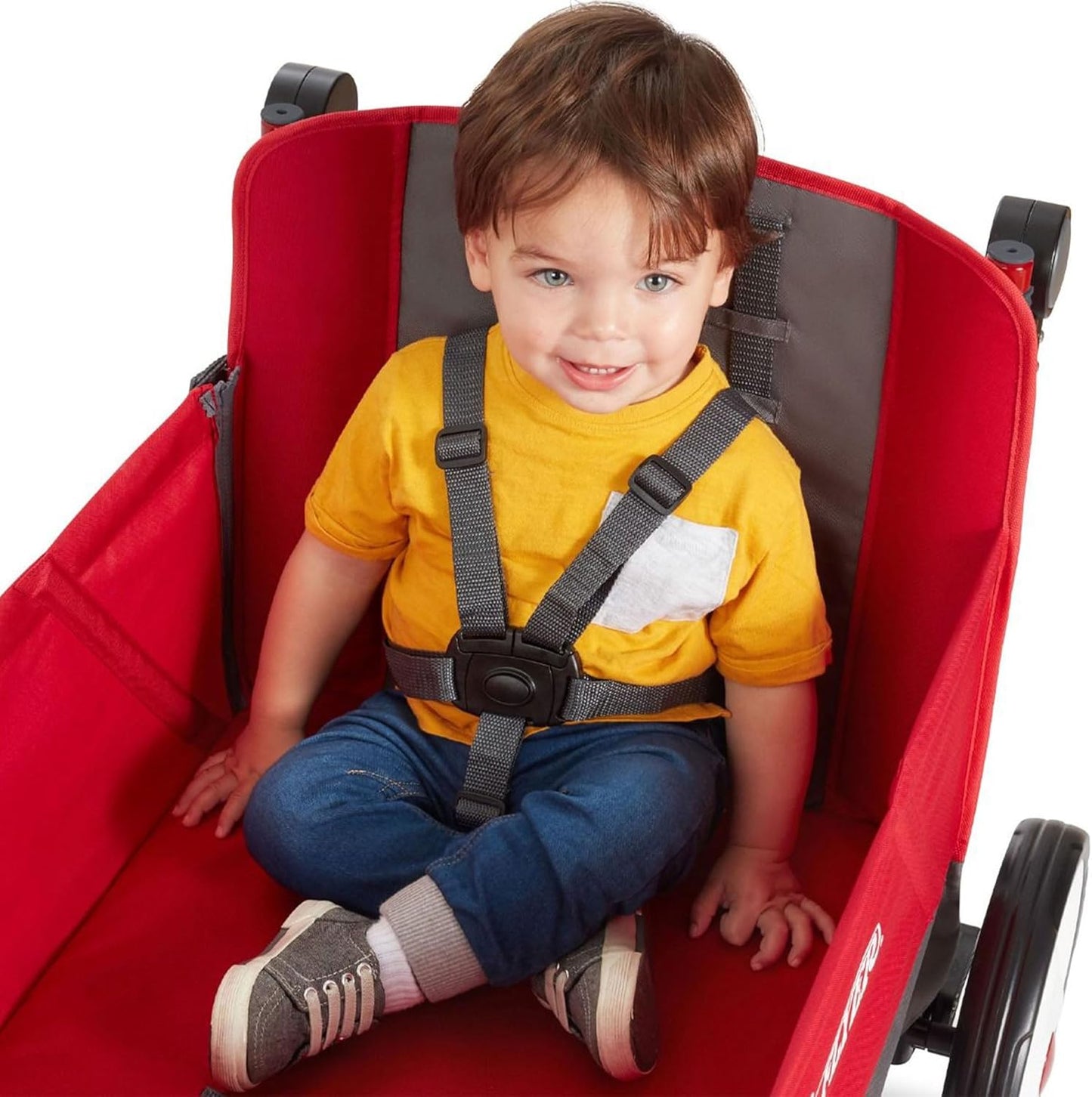 Radio Flyer City Luxe Stroll 'N Wagon, for Ages 1+, 3-in-1 Push or Pull, with Bench Mode, Easy Fold, UV Canopy, 5-Point Harnesses, Front Caster Wheels & 12" Rear Wheels, Stroller Wagon for Kids
