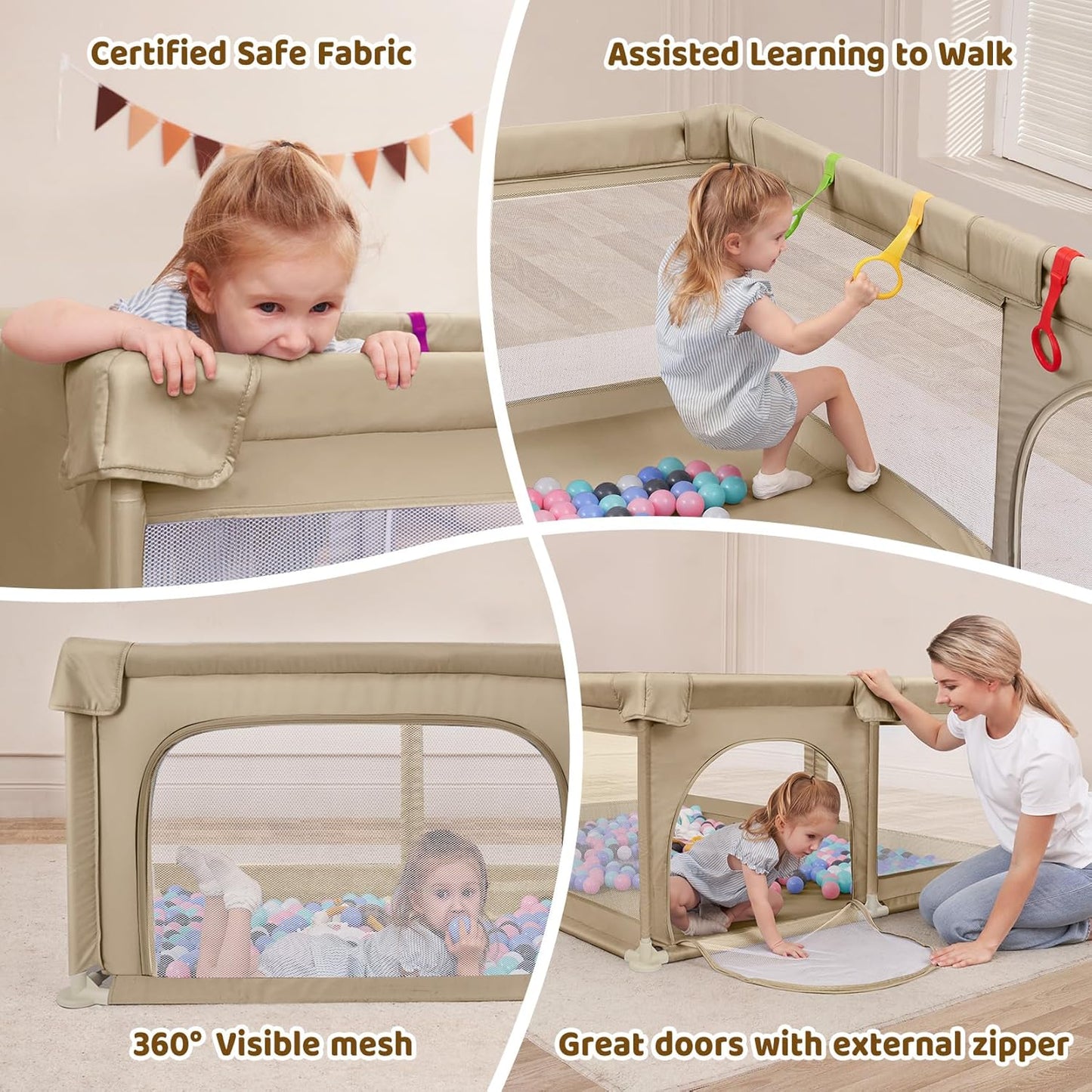 Dripex Baby Playpen, 47"x47" Small Playpen for Babies, Enhanced Safety Baby Play Yard for Indoor & Outdoor, Infant Play Pen with Soft Breathable Visible Mesh, Anti-Fall Design & Easy Setup, Grey